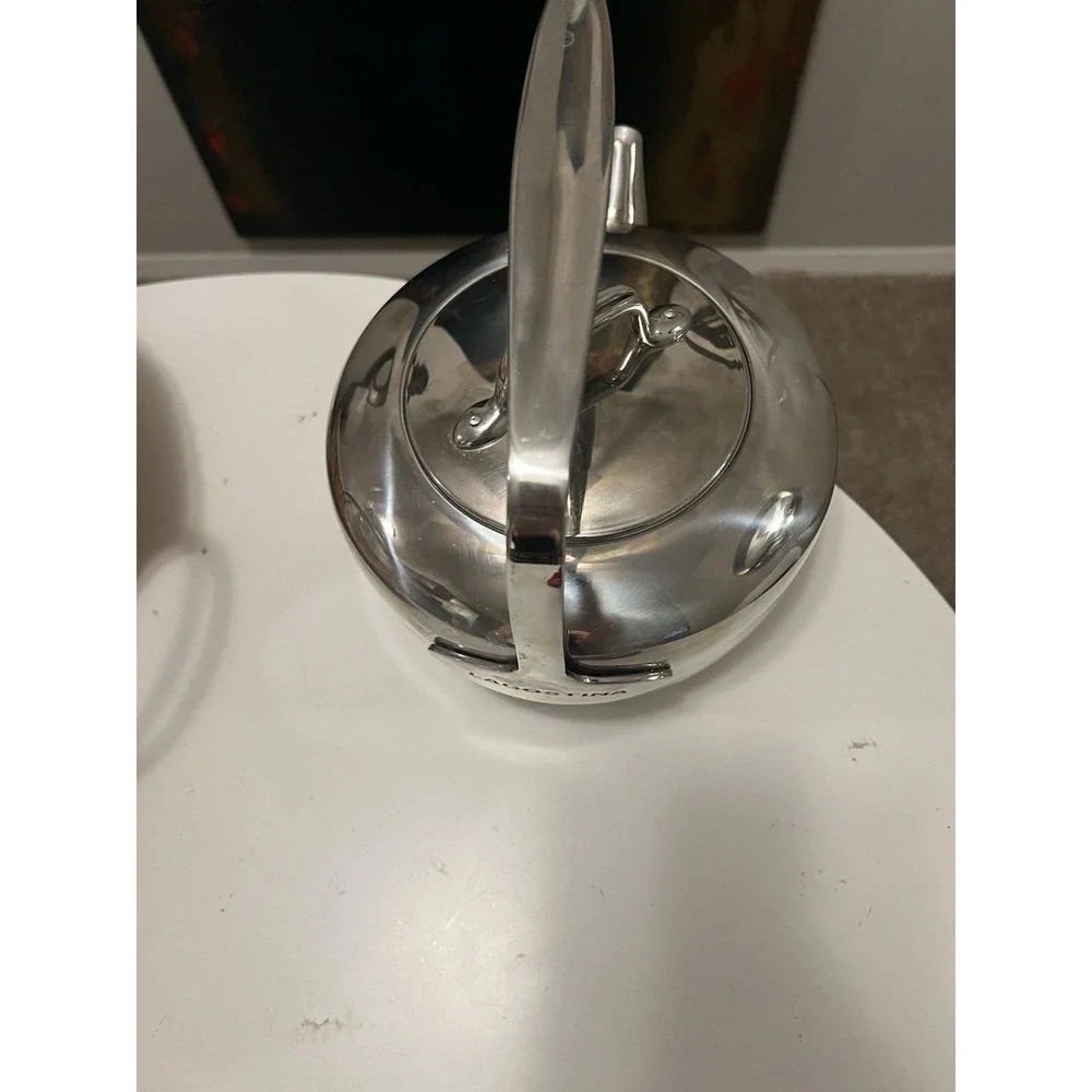 Vtg Lagostina Stainless Steel Stovetop Tea Kettle Dramatic Architecural Handle